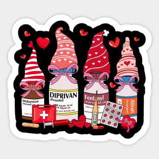 Funny Drugs & Gnome Hat Heart ICU Nurse Happy Valentines Day Sticker